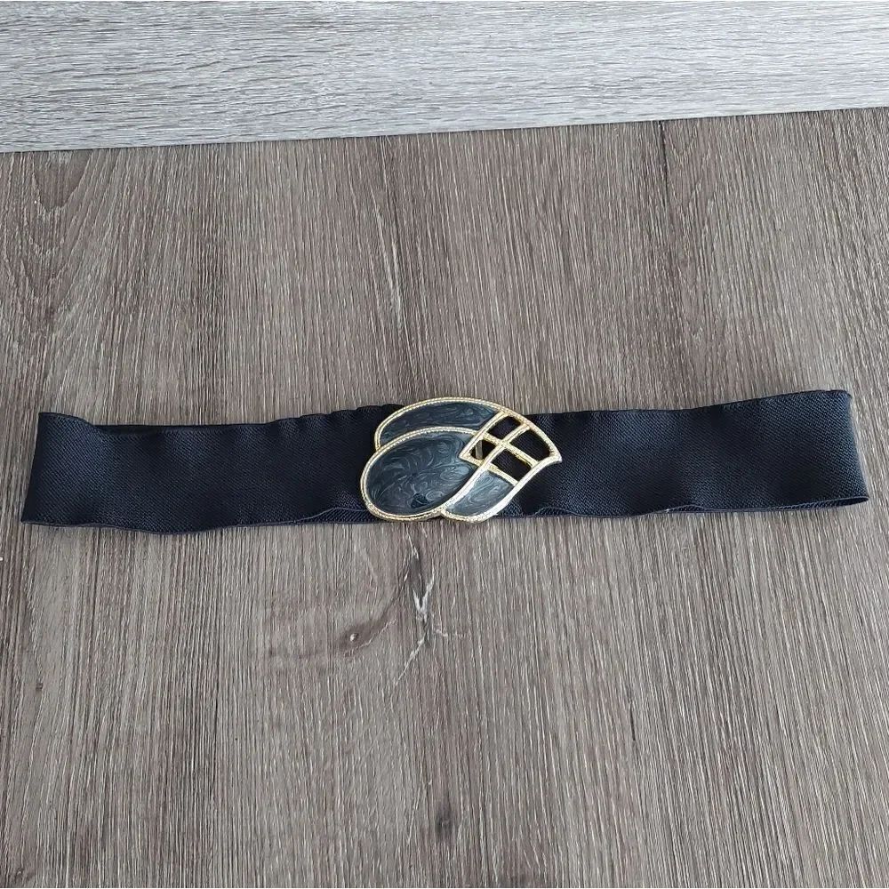 Vintage Day Lor Belt Pearled Navy Enamel Metal Navy Buckle Elastic Waistband